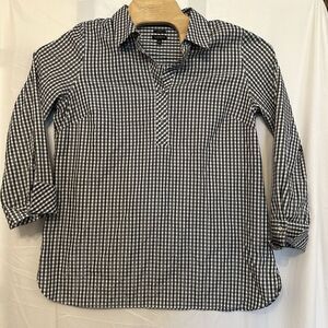 Talbots Women's Size 12 Black White Gingham‎ Check Rhinestone Button Tunic Top